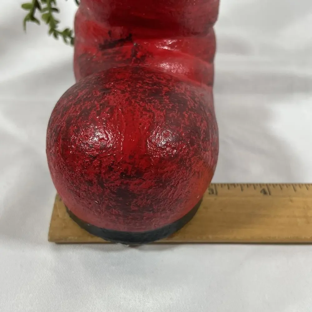 Vintage Ceramic Red Santa Boot Planter w/ Faux Plastic Succulents Plants